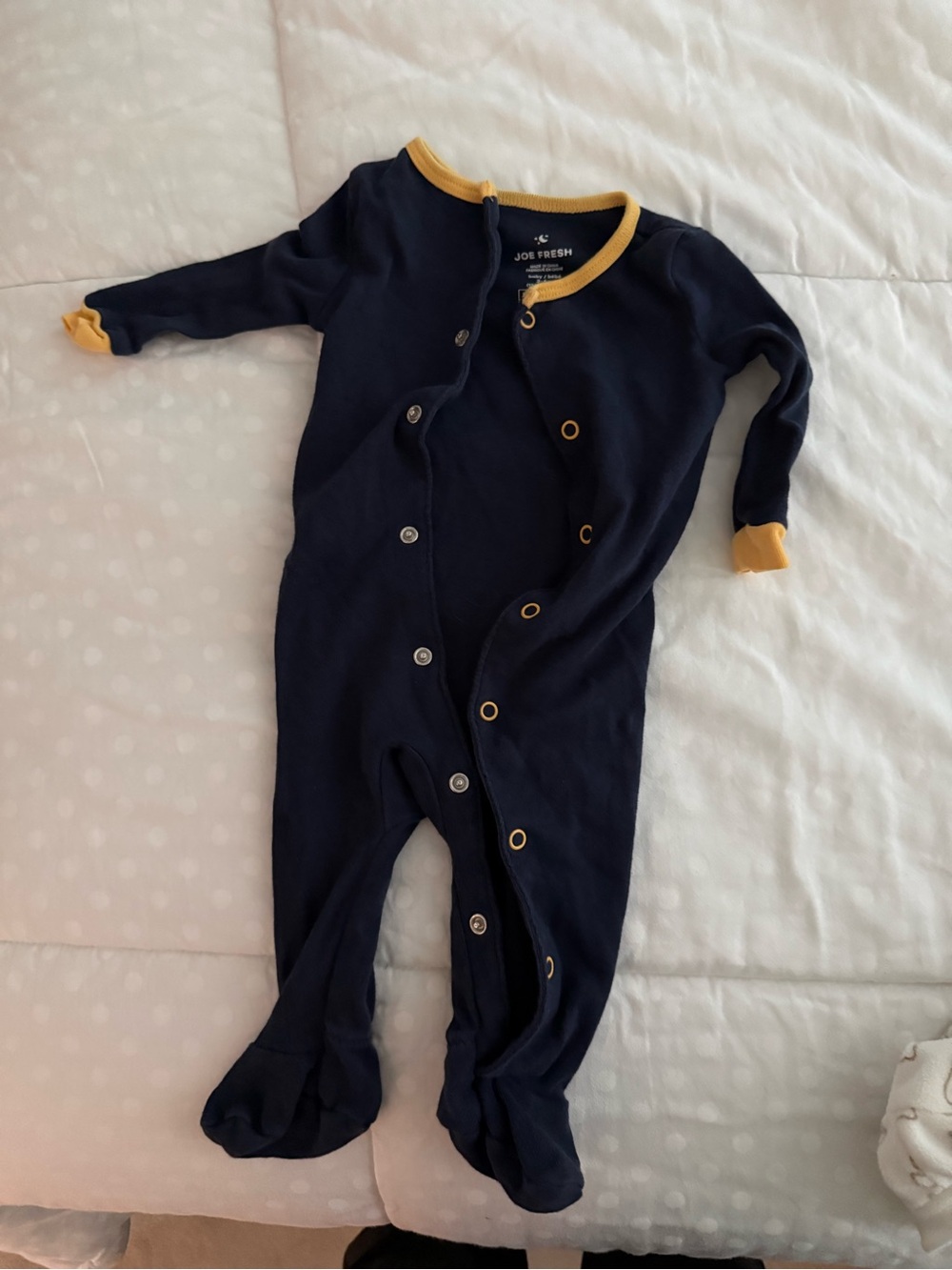 Joe Fresh Navy Footed One-Piece with Mustard Trim